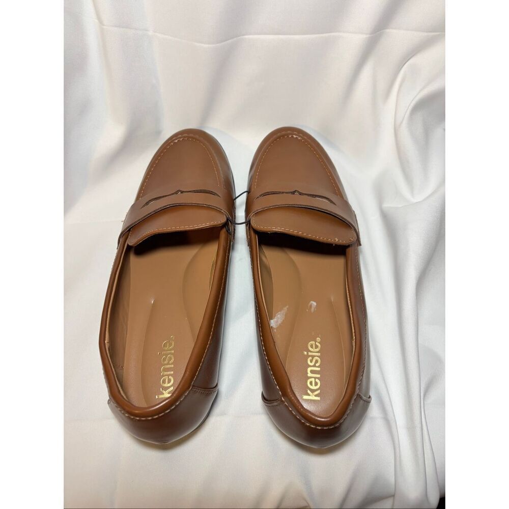 Kensie Penny Loafer Gitty Slip-on Driver Shoes Faux Smooth Leather Cognac - Picture 3 of 11
